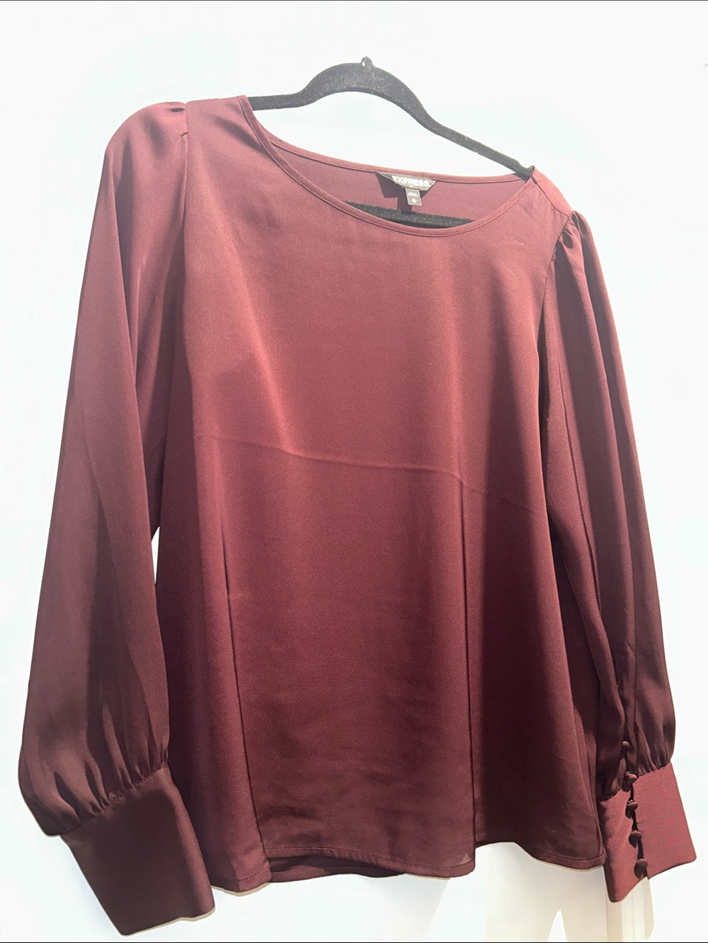 Express Women's Long Sleeve Satin Blouse - Wine